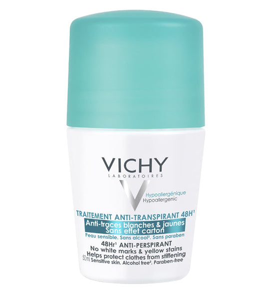 Vichy Déodorant Traitement Anti-Transpirant 48H – Anti-traces Jaunes et Blanches – 50 ml
