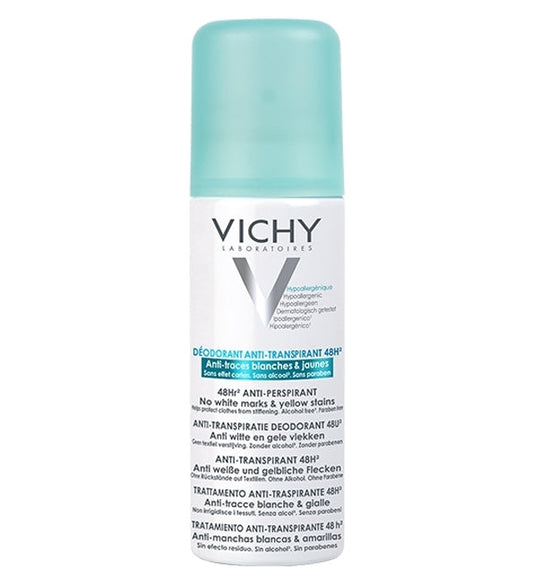 Vichy Déodorant Traitement Anti-Transpirant 48H Aerosol – Anti-traces Jaunes et Blanches – 125 ml