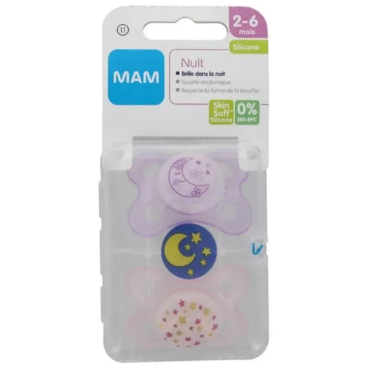 MAM Night Soothers 2 - 6+Months Pack of 2, Glow in the Dark Baby Soothers with Self - Parafa Maroc para