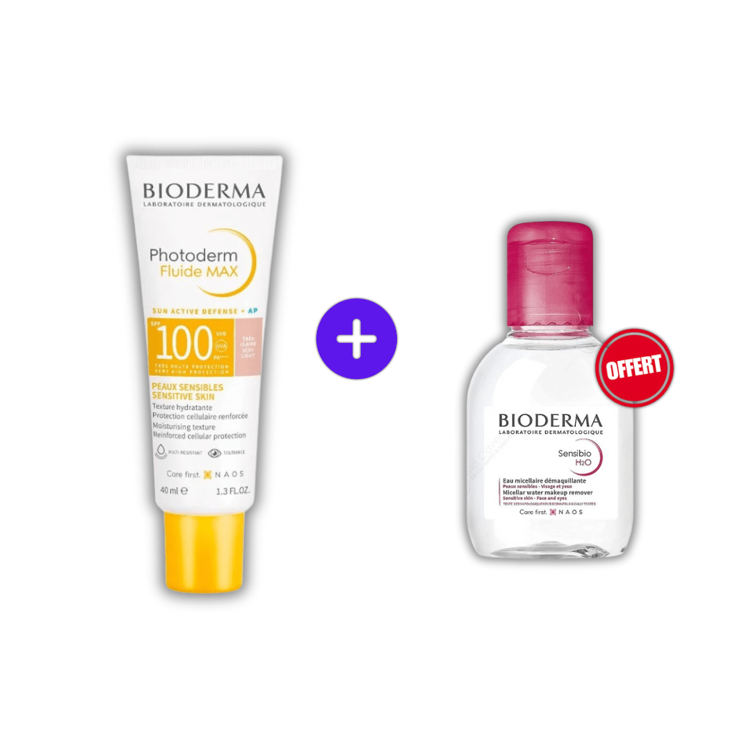 Pack Bioderma Photoderm MAX Fluide SPF100 Teinte Très Claire 40ml + Sensibio H2O 100ml OFFERT - Parafa Maroc para