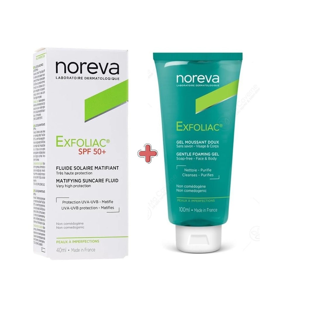 Pack noreva exfoliac spf 50 + gel moussant - Parafa Maroc para