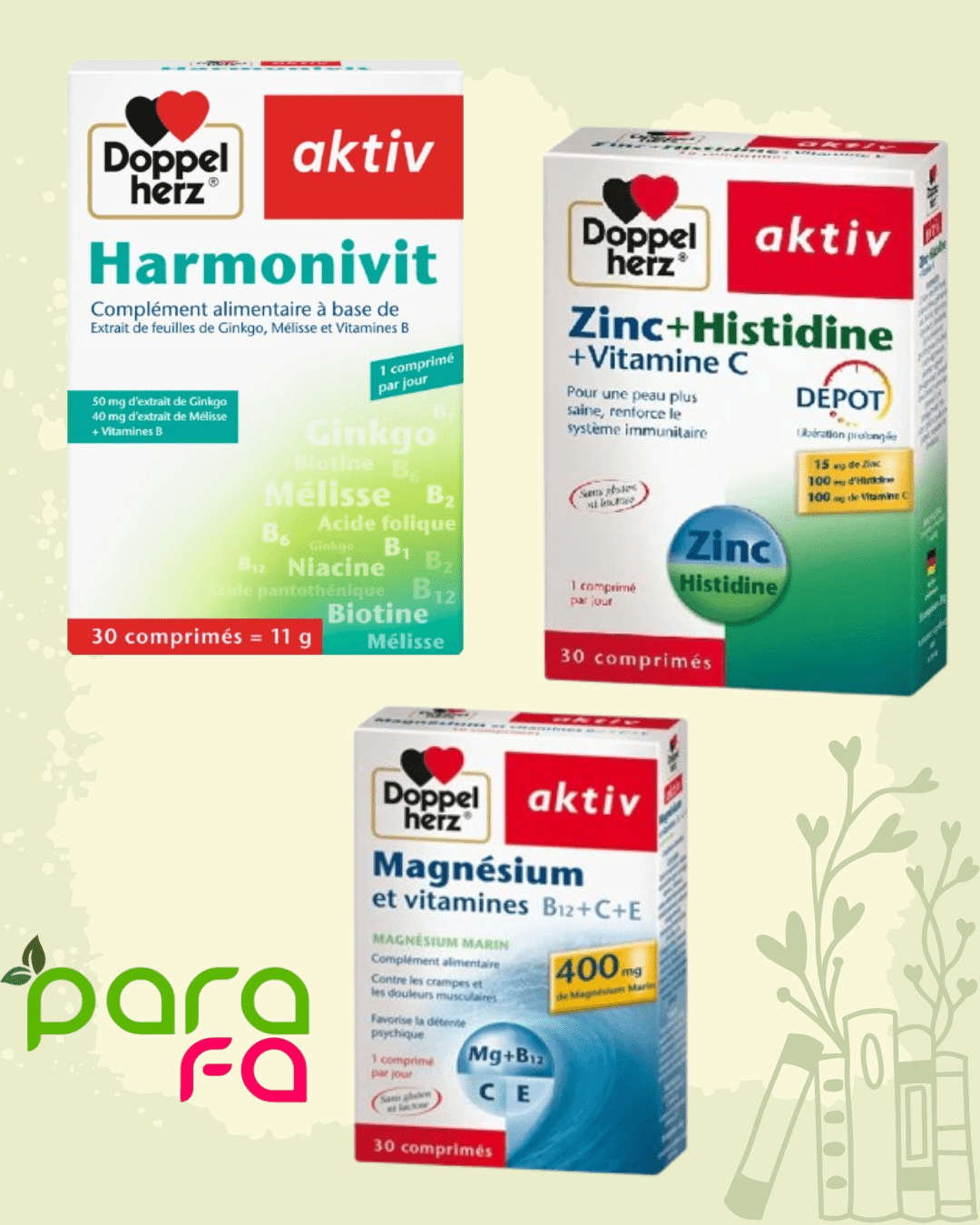 🎁 Pack Promo doppelHerz harmonivit + zinc histidine + magnesium - Parafa Maroc para