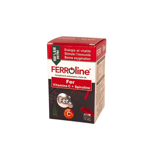 FERROLINE Fer Vitamine C Spiruline 30 Gélules Anti-Fatigue Anémie Énergie Vitalité Cure 1 Mois