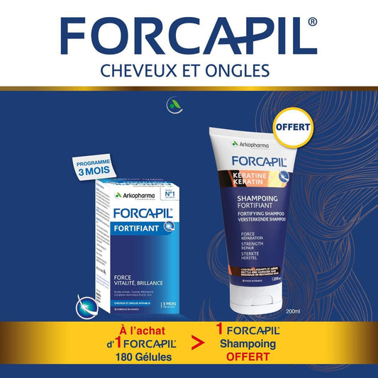 Forcapil Cheveux Et Ongles 180 Gelules = SHAMPOOING 200 ML OFFERT