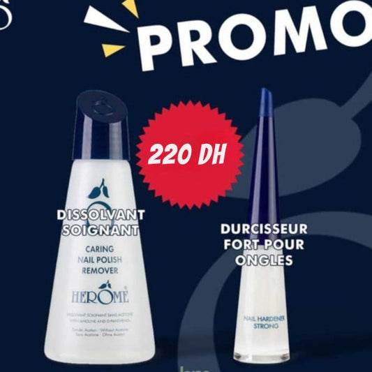 HERÔME Pack Durcisseur Fort Pour Ongles 10ml + Dissolvant Doux 120ml Renforcement Intensif Ongles Fragiles Cassants
