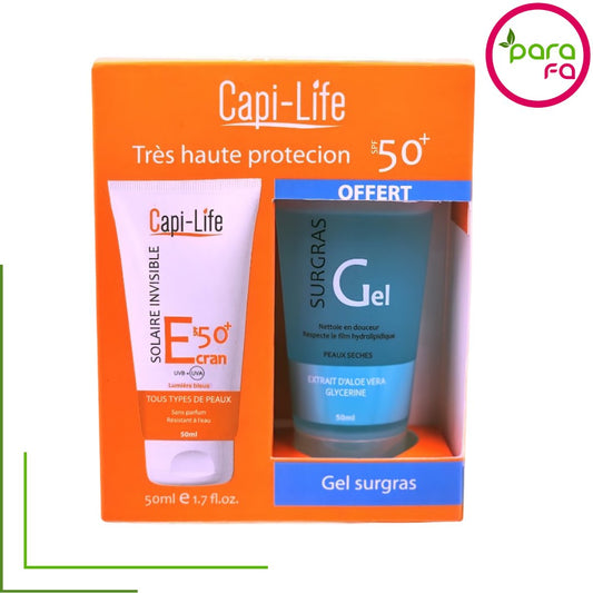 Capi Pack Ecran solaire matifiant 50+ 50ml+ gel moussant 50ml - Parafa Maroc para