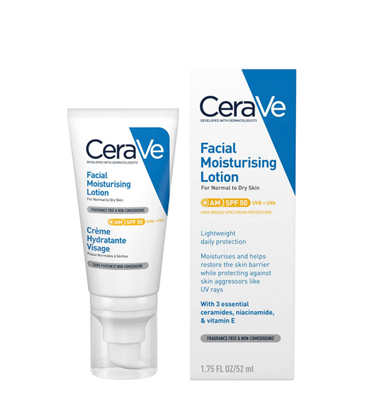 CeraVe Crème Hydratante Visage SPF50 Peaux Normales À Sèches 52ml