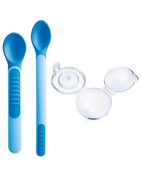 Cuillère et housse / Couverts d'apprentissage MAM - Bleu - Parafa Maroc para