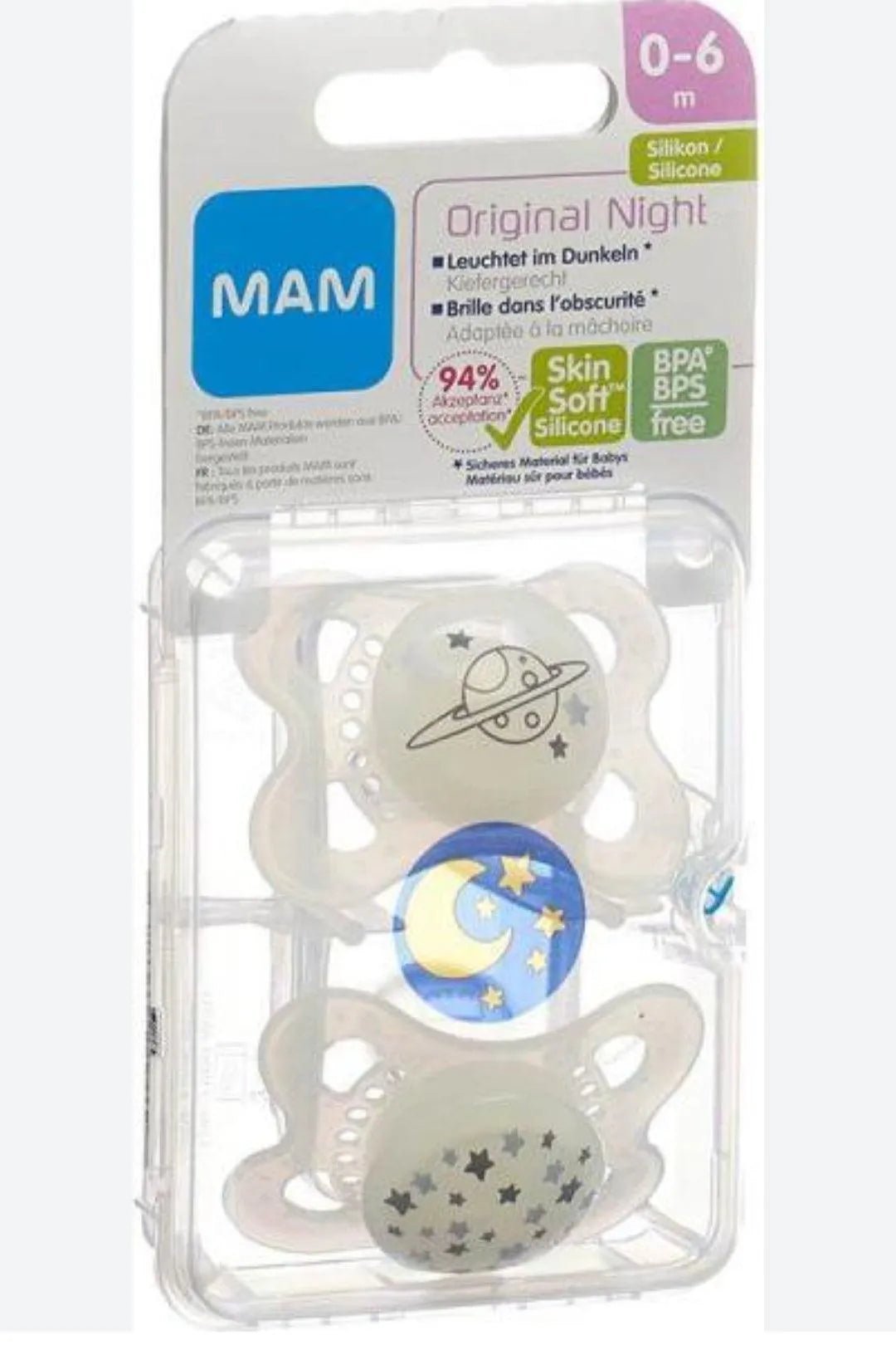 MAM Night Soothers 2 - 6+ Months Pack of 2, Glow in the Dark Baby Soothers with Self - Parafa Maroc para