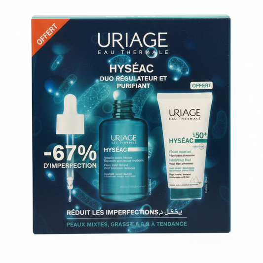 URIAGE PACK Hyséac Sérum Peau Neuve 30ml + hyséac fluid spf50 50ml Duo Régulateur et Purifiant Gel Nettoyant + Soin Global Peaux Mixtes Grasses Acné